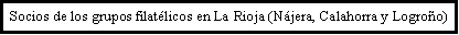 Cuadro de texto: Socios de los grupos filatlicos en La Rioja (Njera, Calahorra y Logroo)